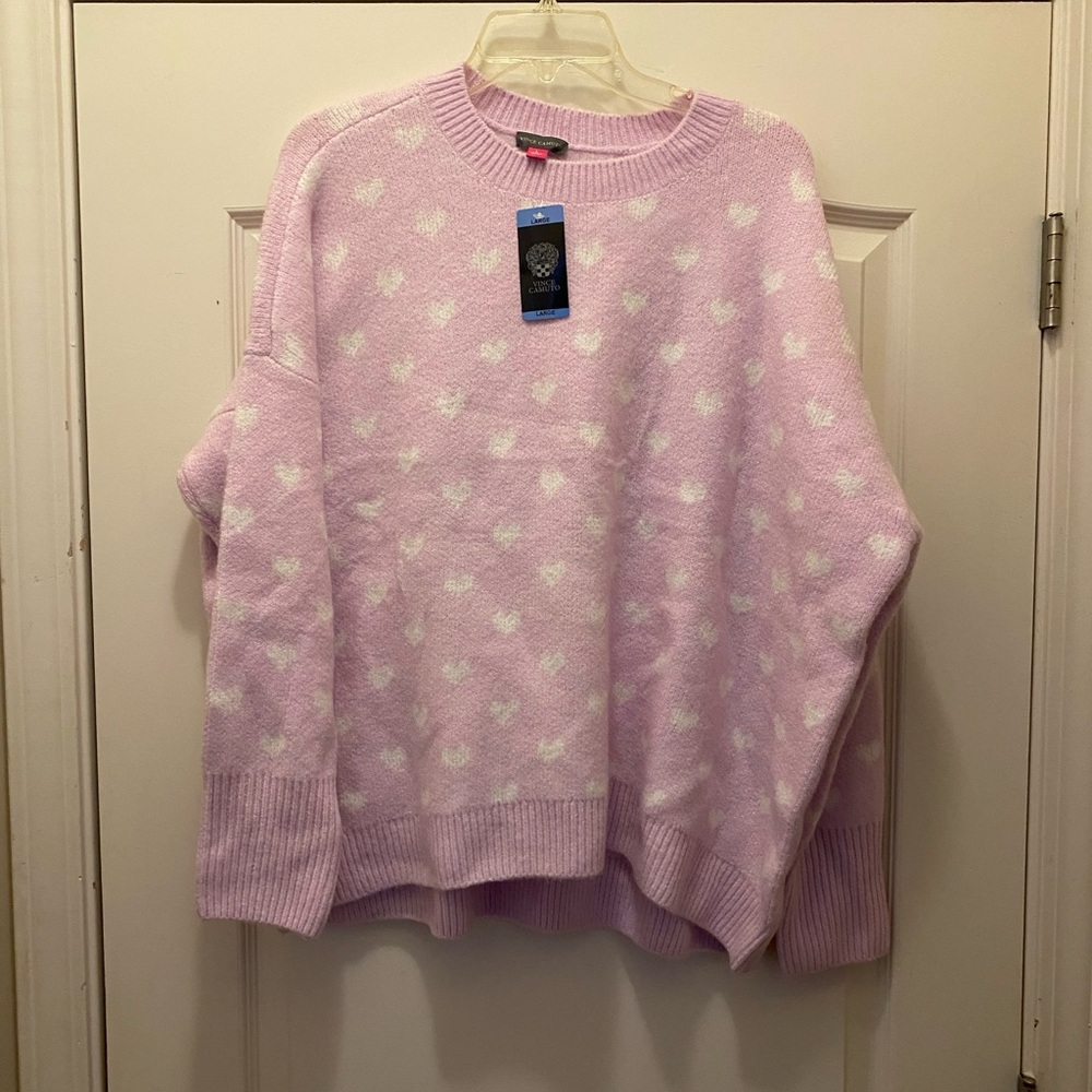 Vince Camuto Light Pink and White Crew Neck Sweater